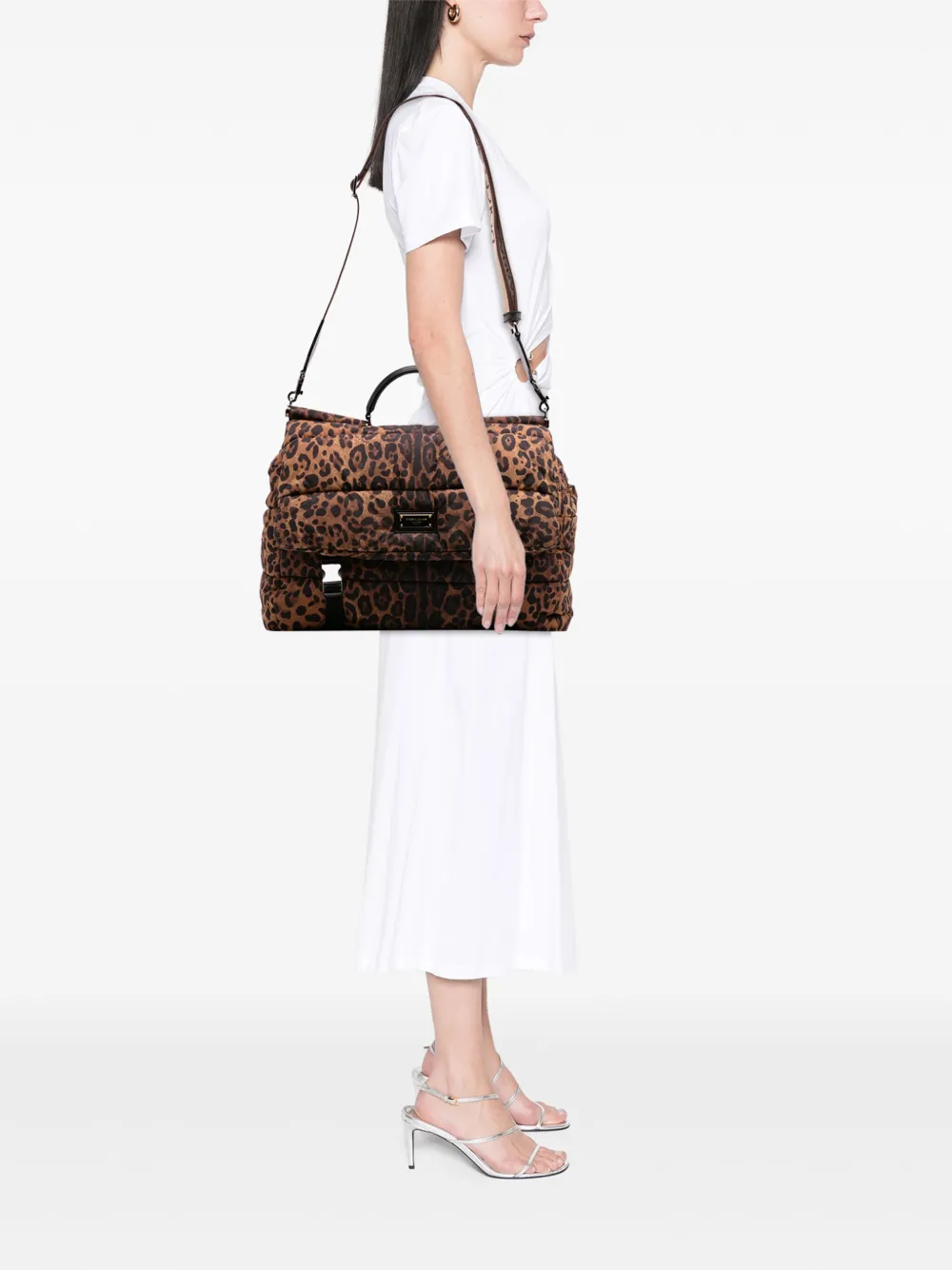Pre-owned Dolce & Gabbana 2000-2025 Nylon Leopard Print Miss Sicily Satchel