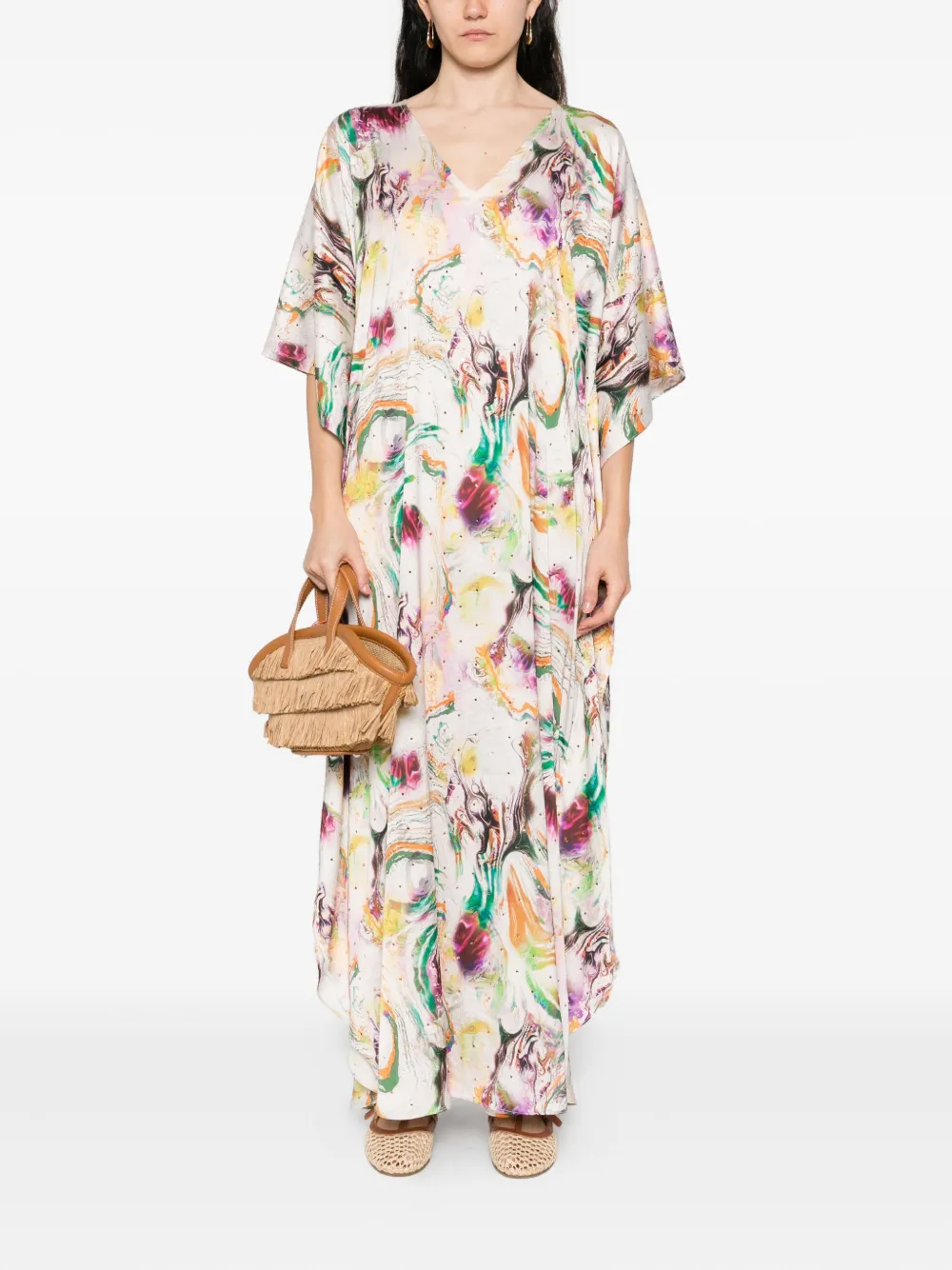Dolci Follie marble-print kaftan dress - Groen