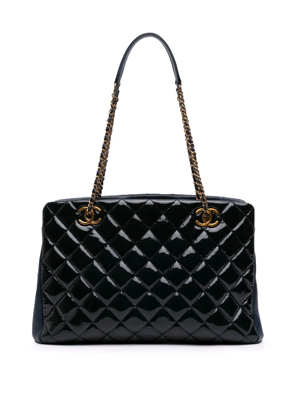 Pre-owned Chanel 2015-2016 Paris Salzburg Patent And Goatskin Cc Eyelet Tote Bag