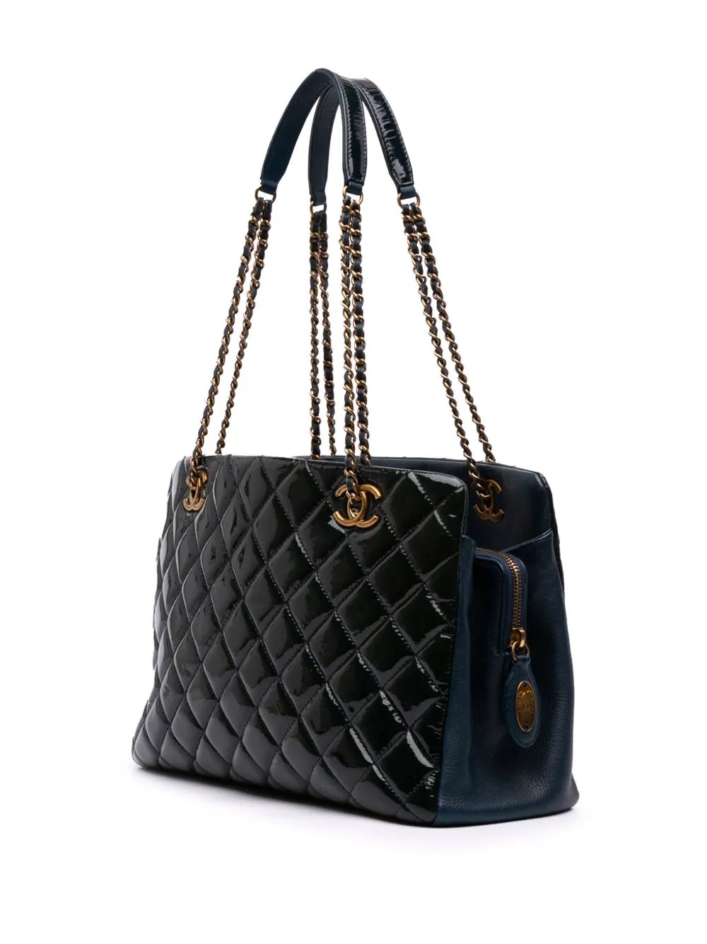 Pre-owned Chanel 2015-2016 Paris Salzburg Patent And Goatskin Cc Eyelet Tote Bag