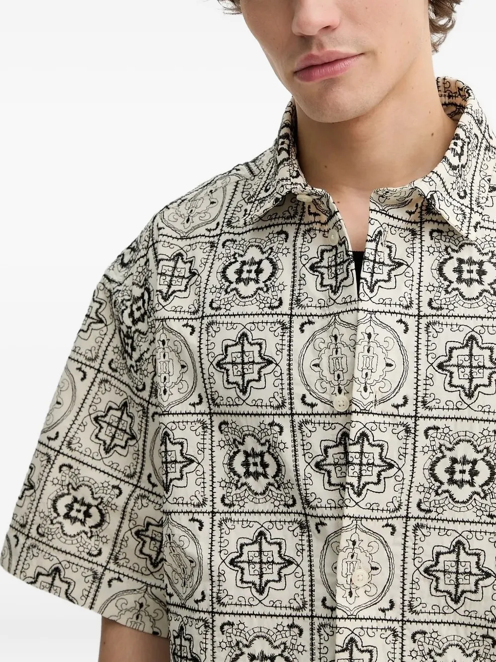 Les Deux Embroidered-patchwork Shirt In Neutral