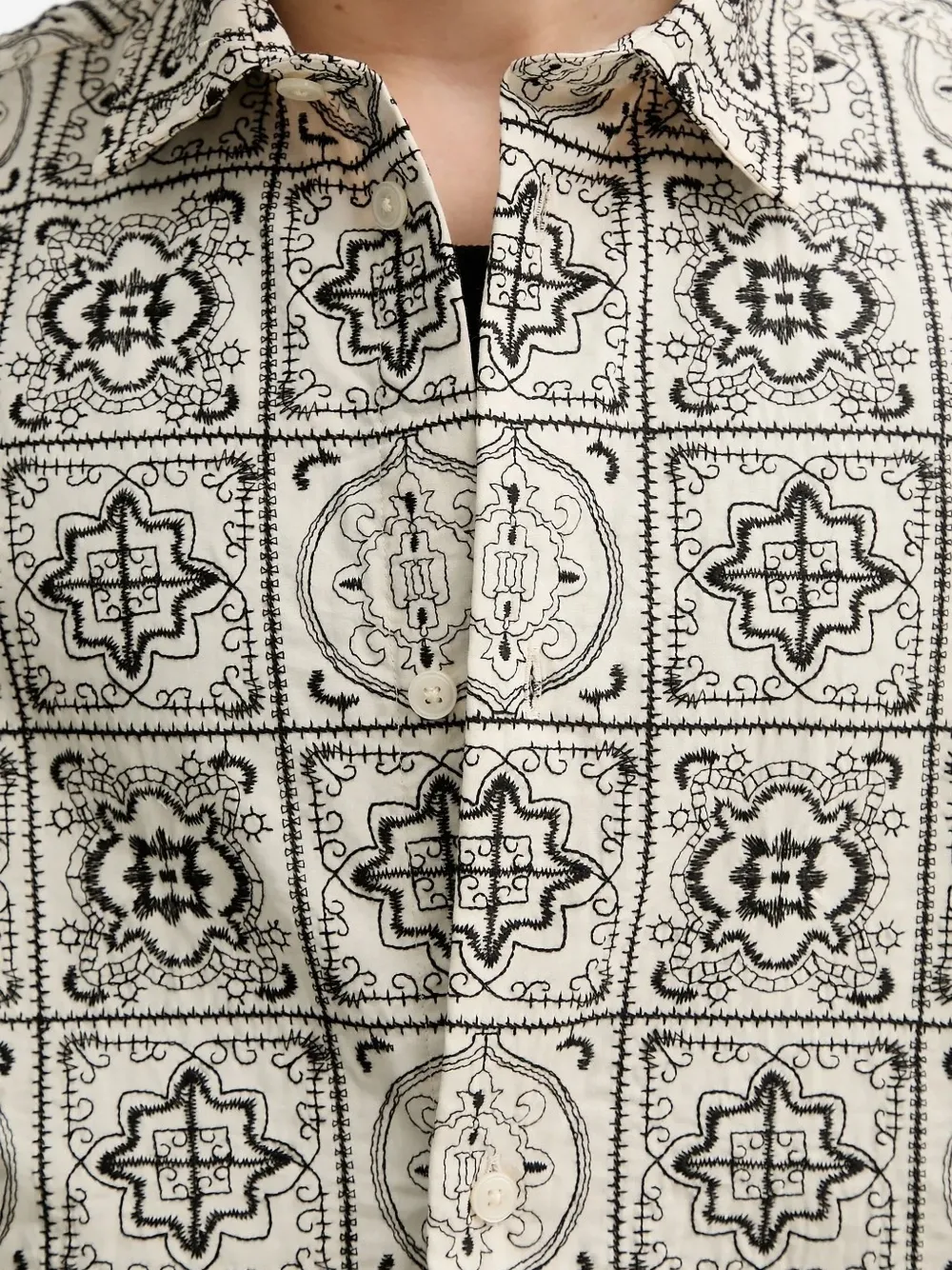 Les Deux Embroidered-patchwork Shirt In Neutral