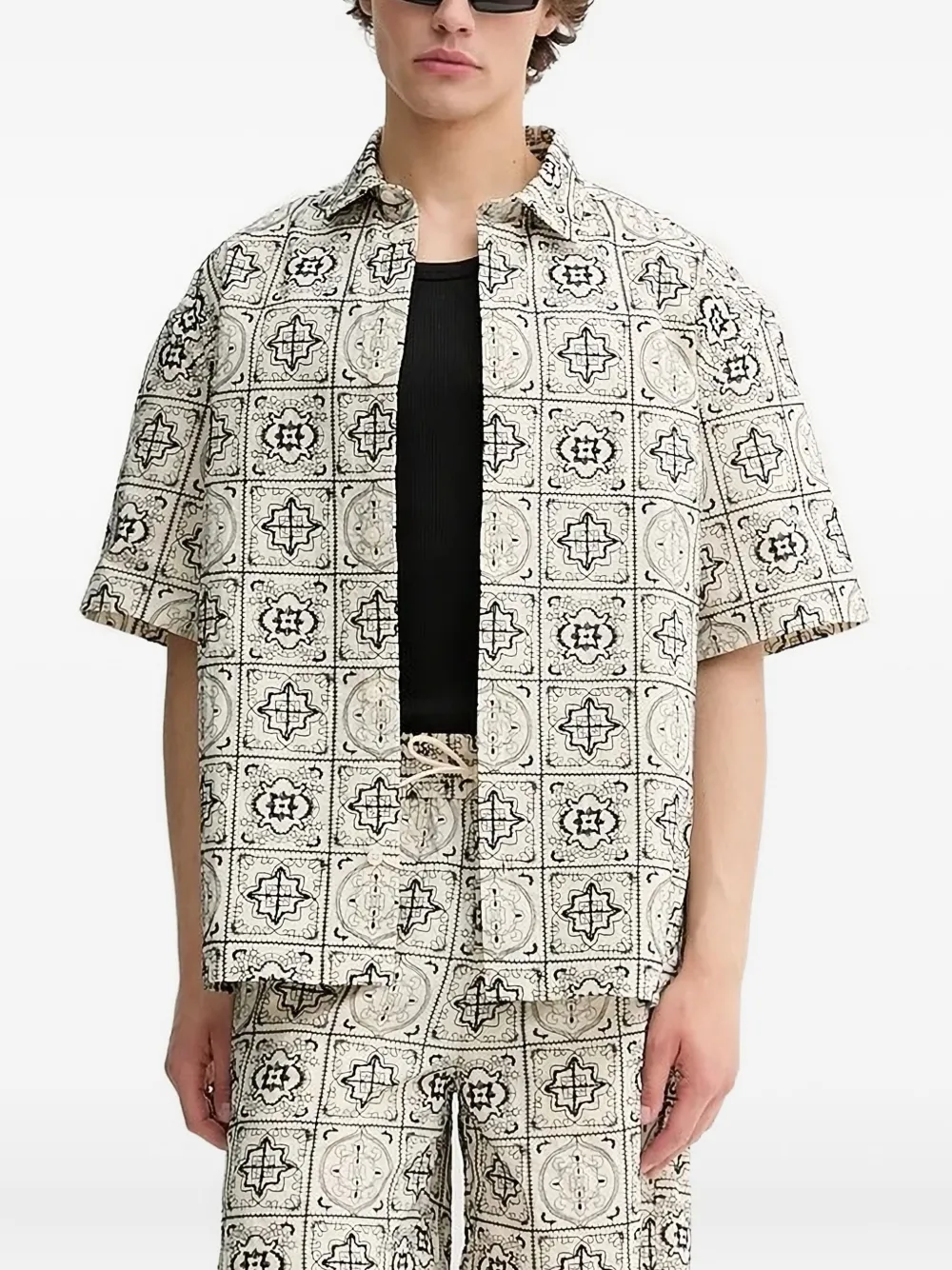 Les Deux Embroidered-patchwork Shirt In Neutral