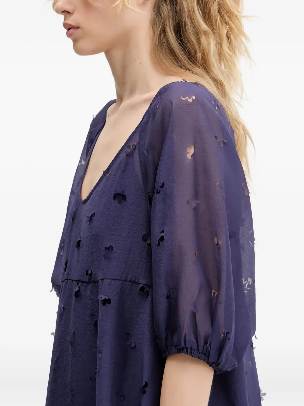 Stine Goya Midi-jurk met pofmouwen en uitgesneden bloemen Blauw