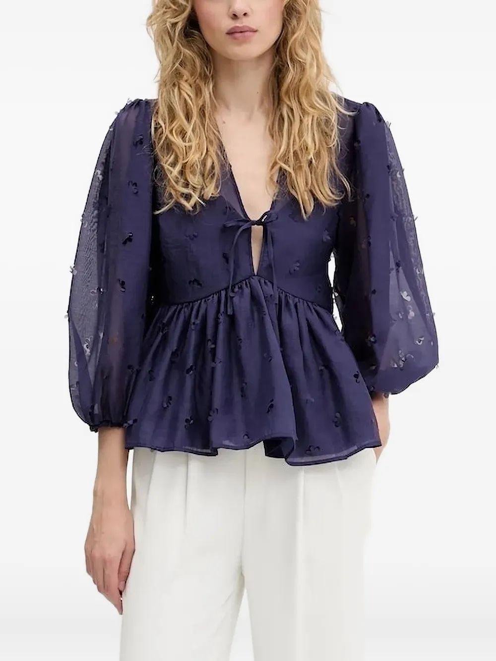 Stine Goya blusa con apliques florales | azul | Image 1