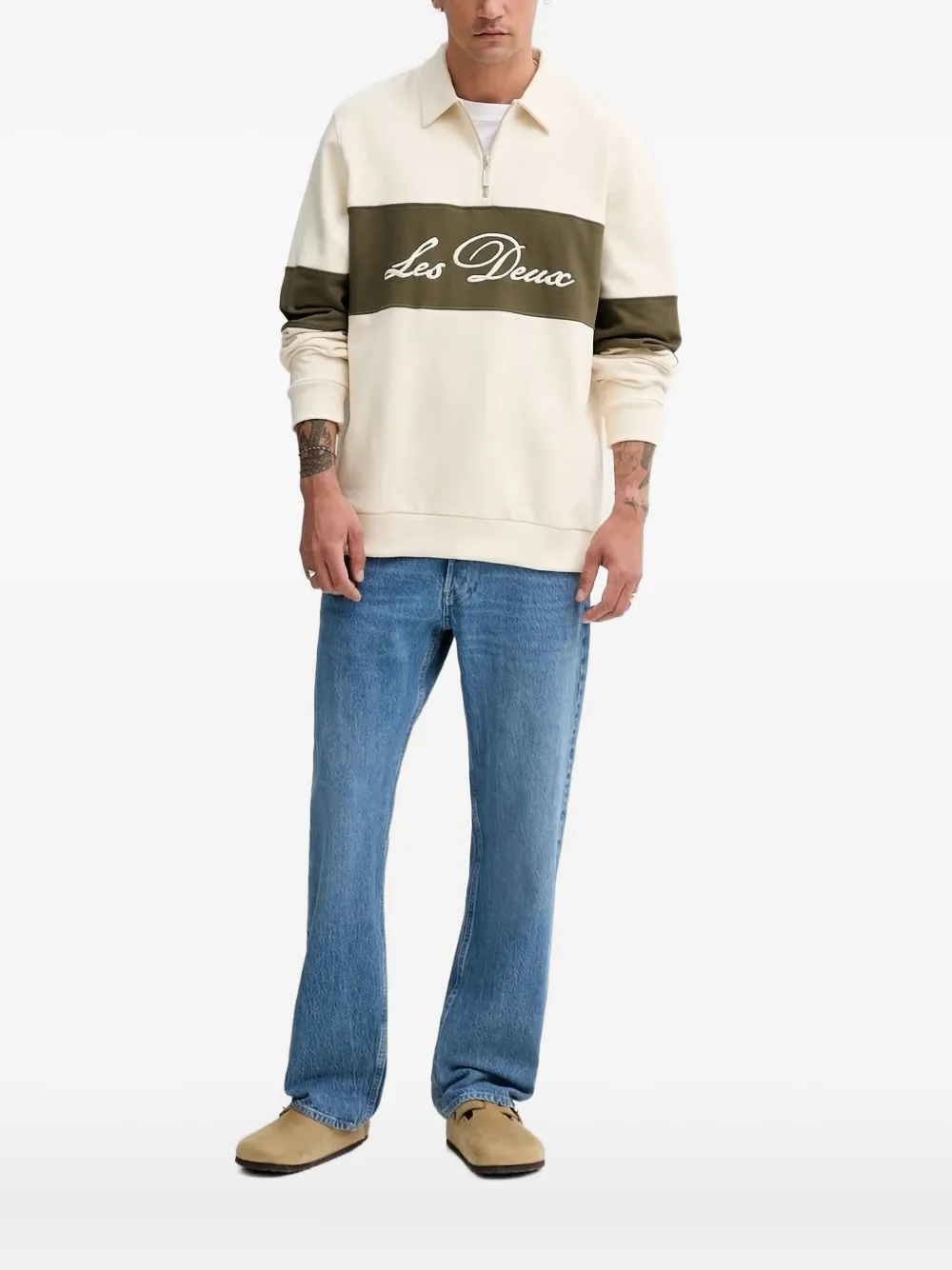 Les Deux half-zip panelled sweatshirt Beige