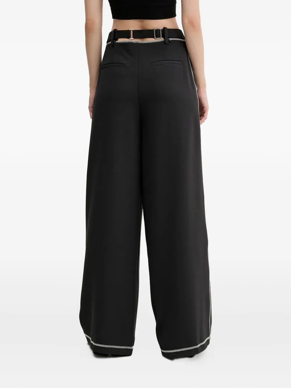 Stine Goya contrast-stitch wide-leg trousers - Zwart