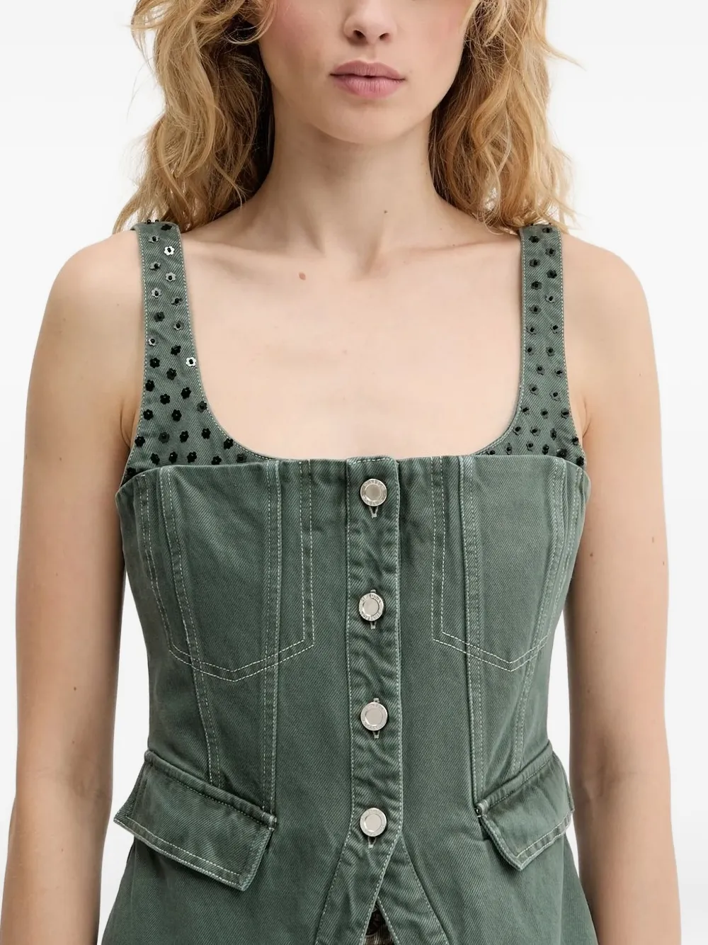 Stine Goya embellished button top Groen
