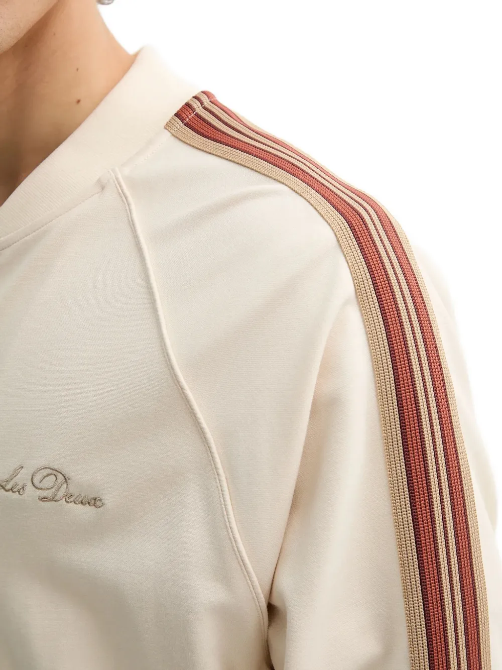 Les Deux Clyde sweater met rits en gestreept detail Beige