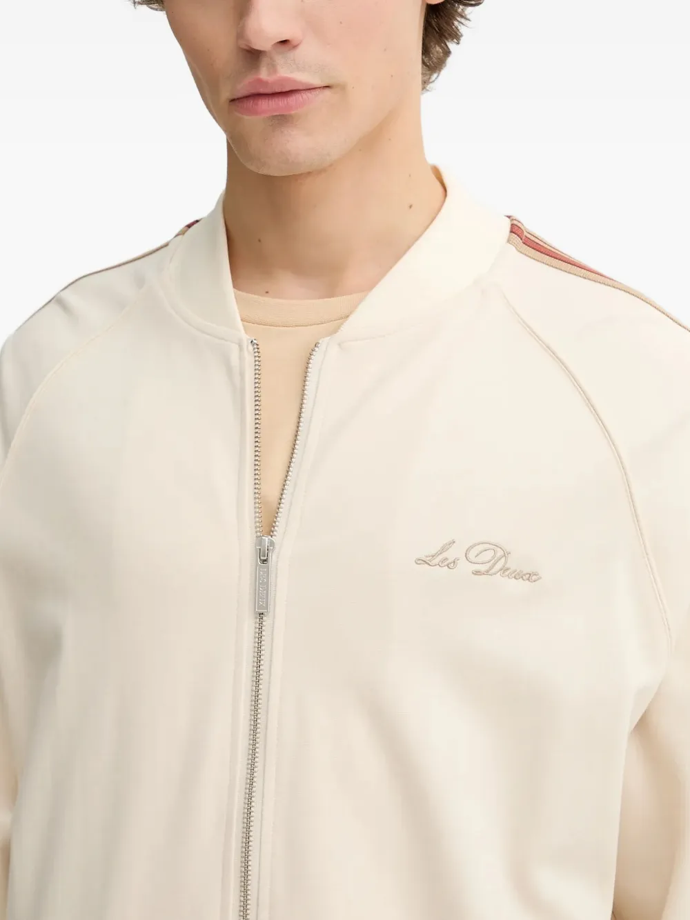 Les Deux Clyde sweater met rits en gestreept detail Beige