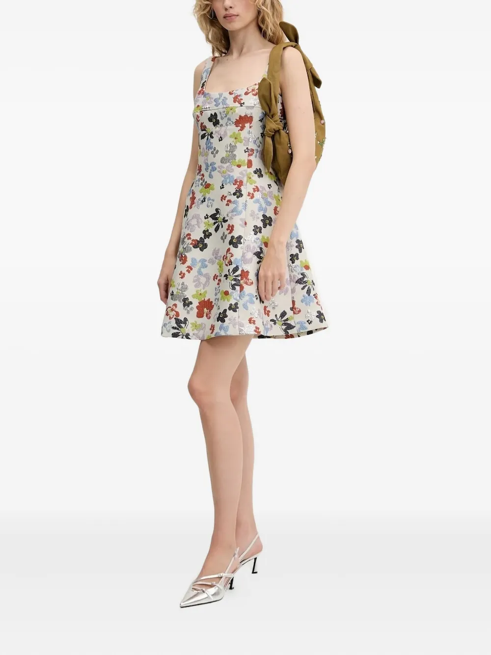 Stine Goya floral-print buckle-strap mini dress Beige