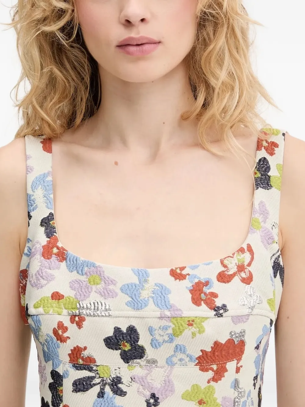 Stine Goya floral-print buckle-strap mini dress Beige