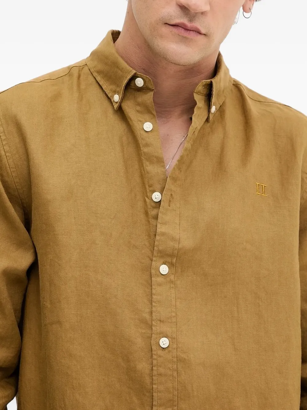 Les Deux Embroidered Linen Shirt In Brown