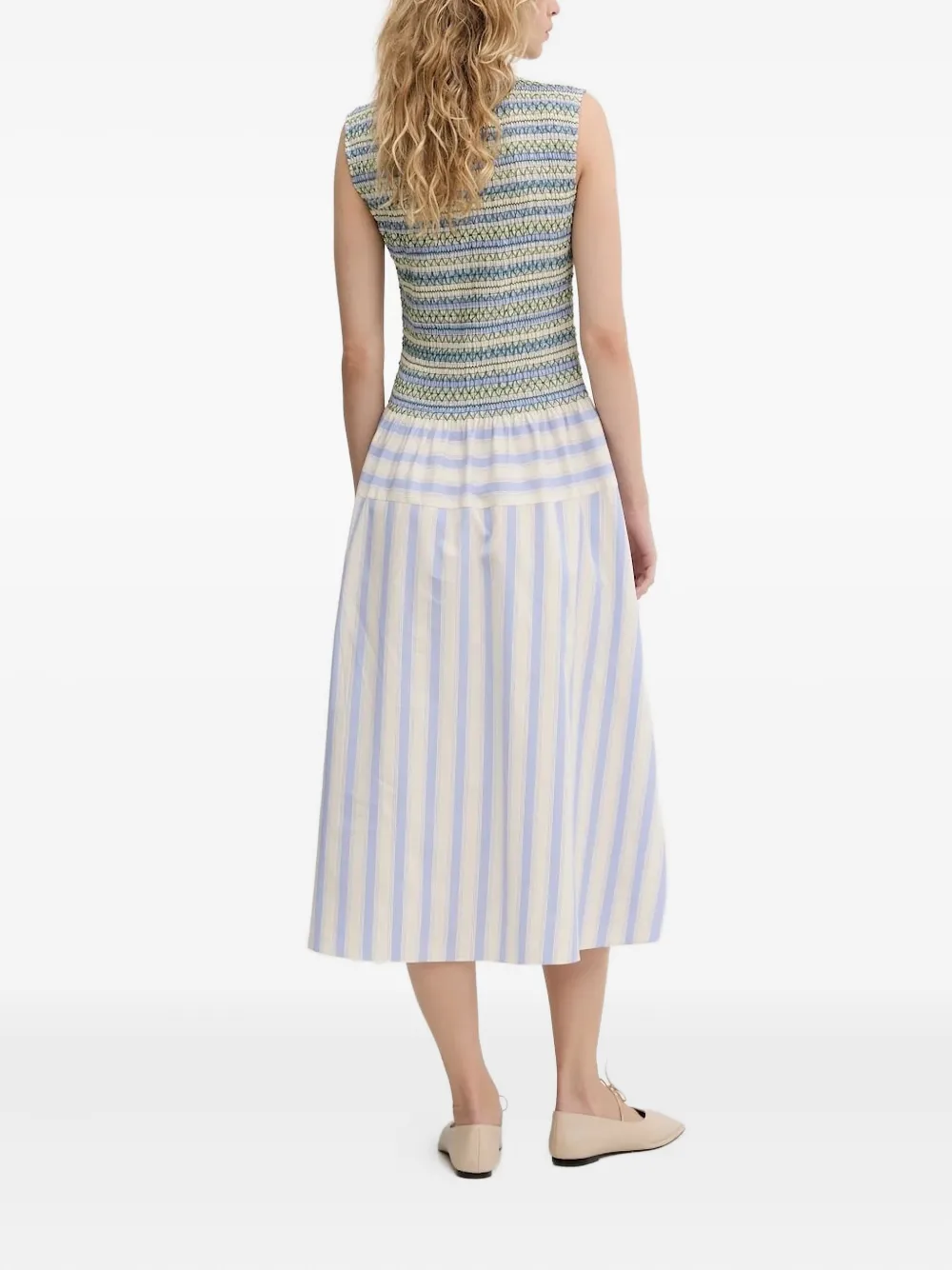 Stine Goya smocked striped midi dress Veelkleurig
