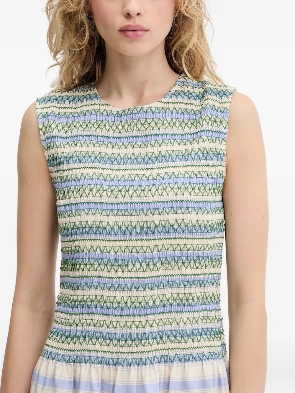 Stine Goya smocked striped midi dress Veelkleurig