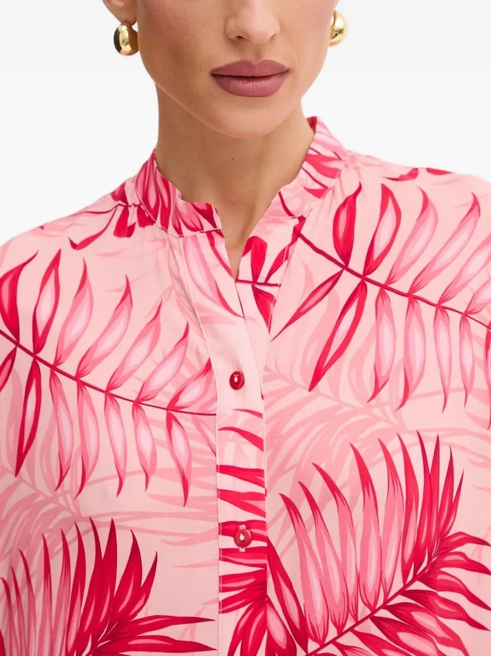 Liu •jo Leaf-print Midi Dress In Pink