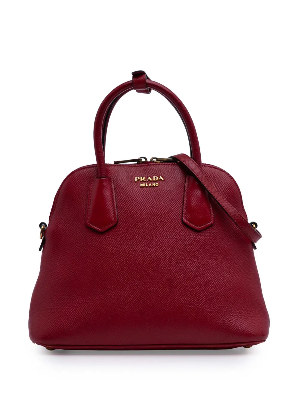 Prada Pre-Owned 2000-2025 ミディアム サフィアーノ ドーム サッチェルバッグ - レッド Prada Pre-Owned 2000-2025 ミディアム サフィアーノ ドーム サッチェルバッグ - レッド