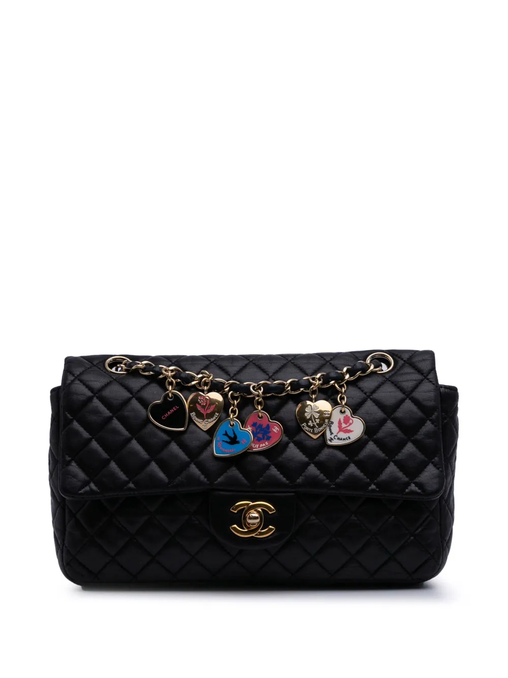 Pre-owned Chanel 2008-2009 Medium Classic Lambskin Valentines Heart Charms Single Flap Shoulder Bag