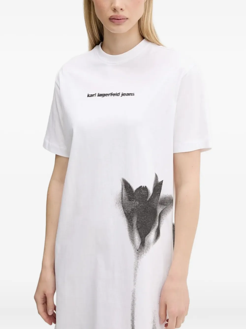 Karl Lagerfeld Jeans Floral-print T-shirt Mini Dress In White