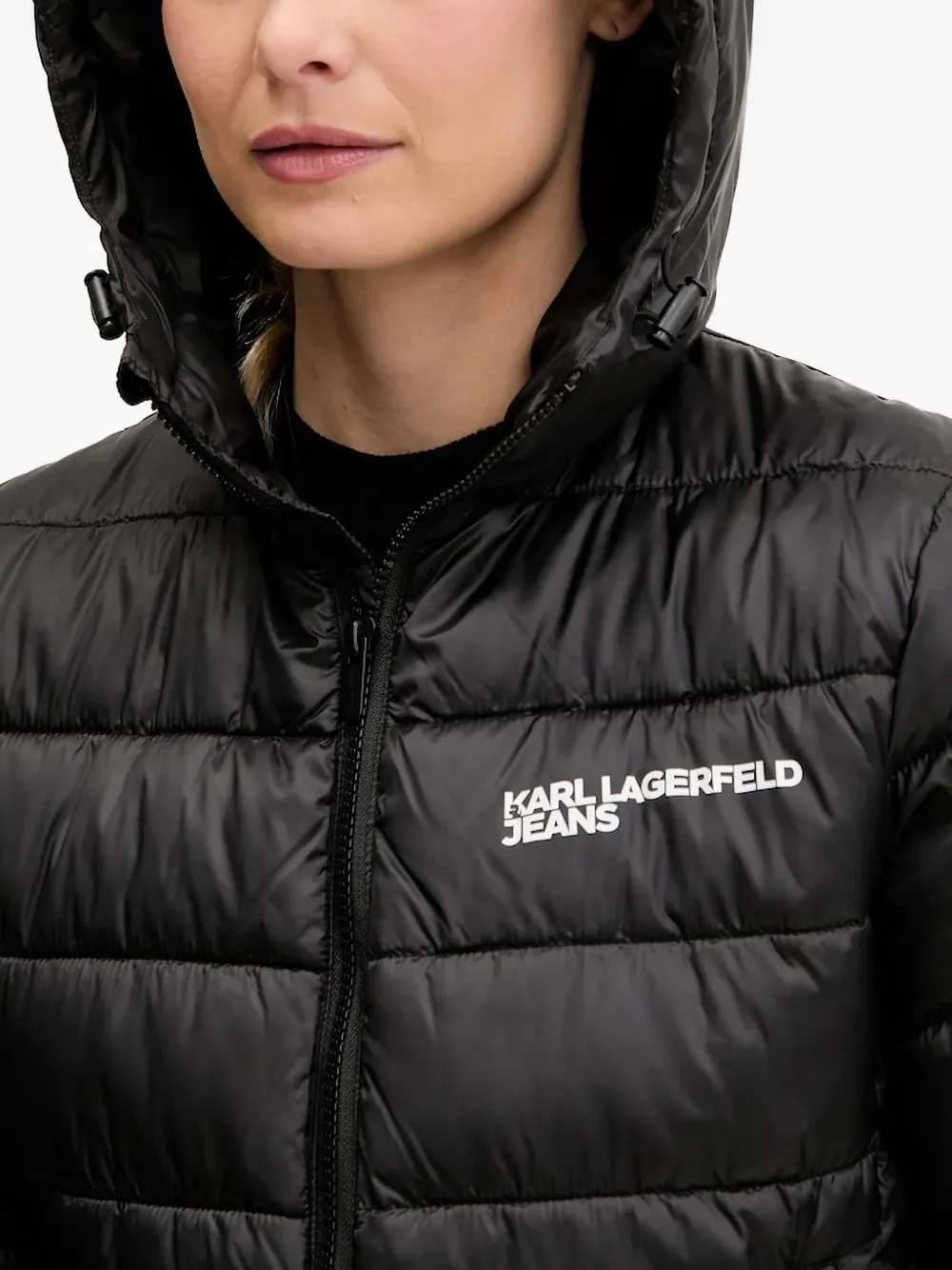 Karl Lagerfeld Jeans hooded puffer jacket Zwart