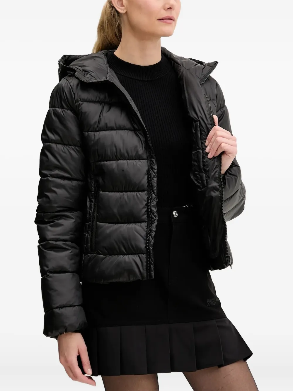 Karl Lagerfeld Jeans hooded puffer jacket Zwart