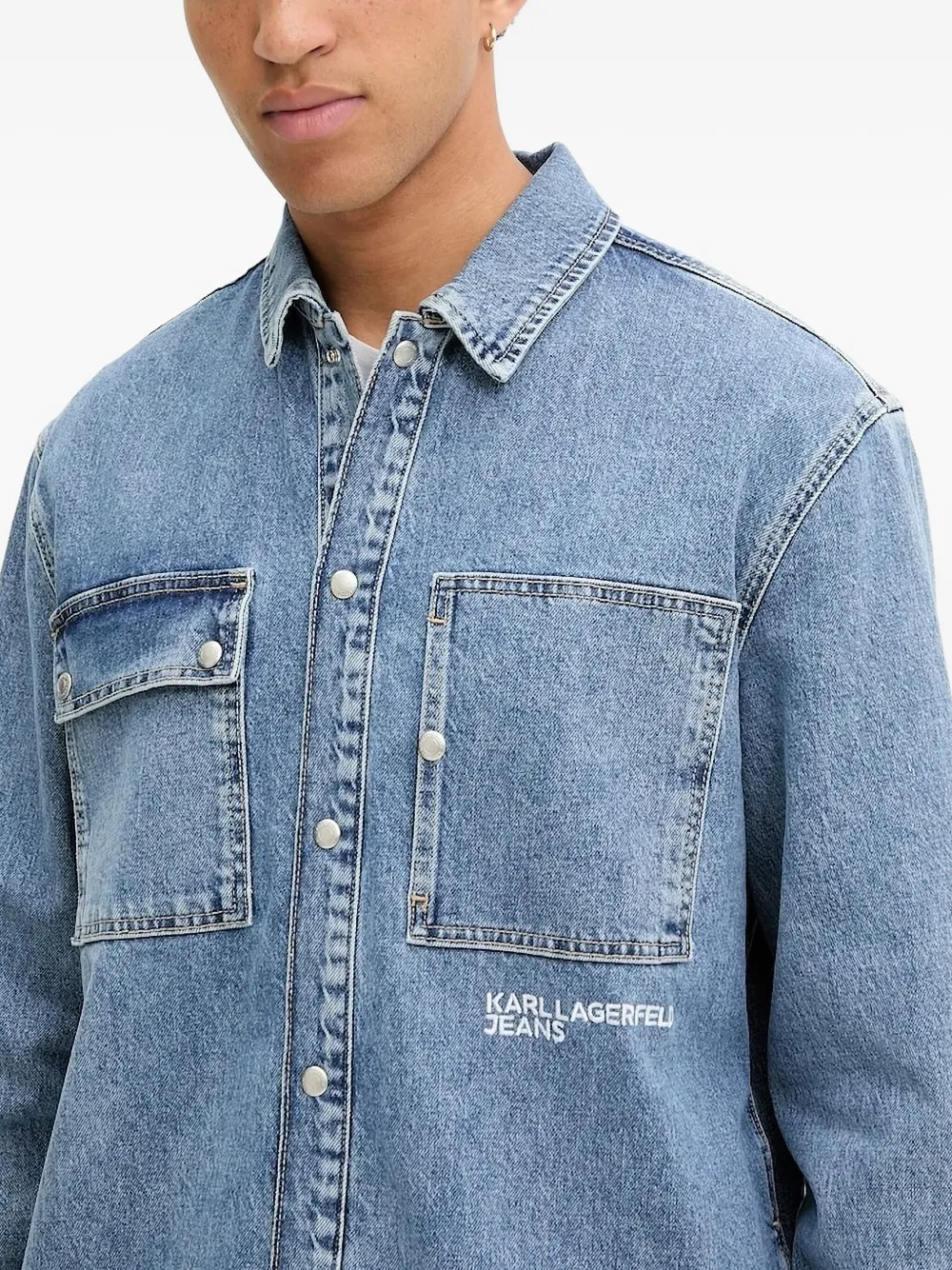 Karl Lagerfeld Jeans Pocket-detail Denim Shirt In Blue