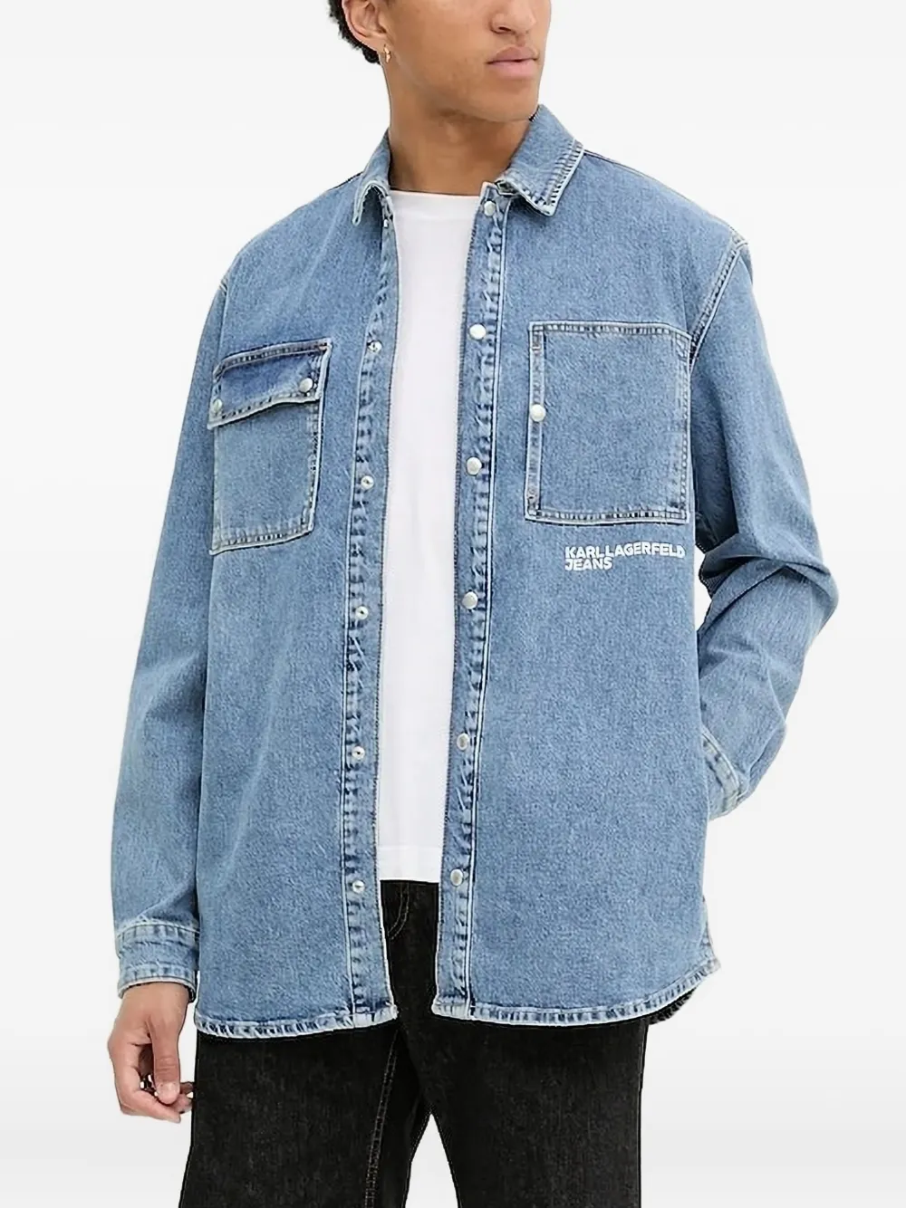 Karl Lagerfeld Jeans Pocket-detail Denim Shirt In Blue