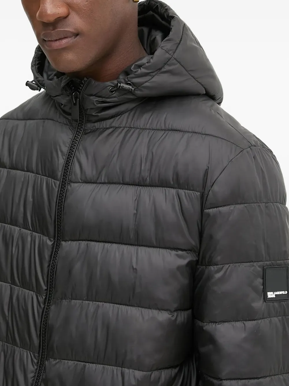 Karl Lagerfeld Jeans Quilted Hooded Jacket In Black
