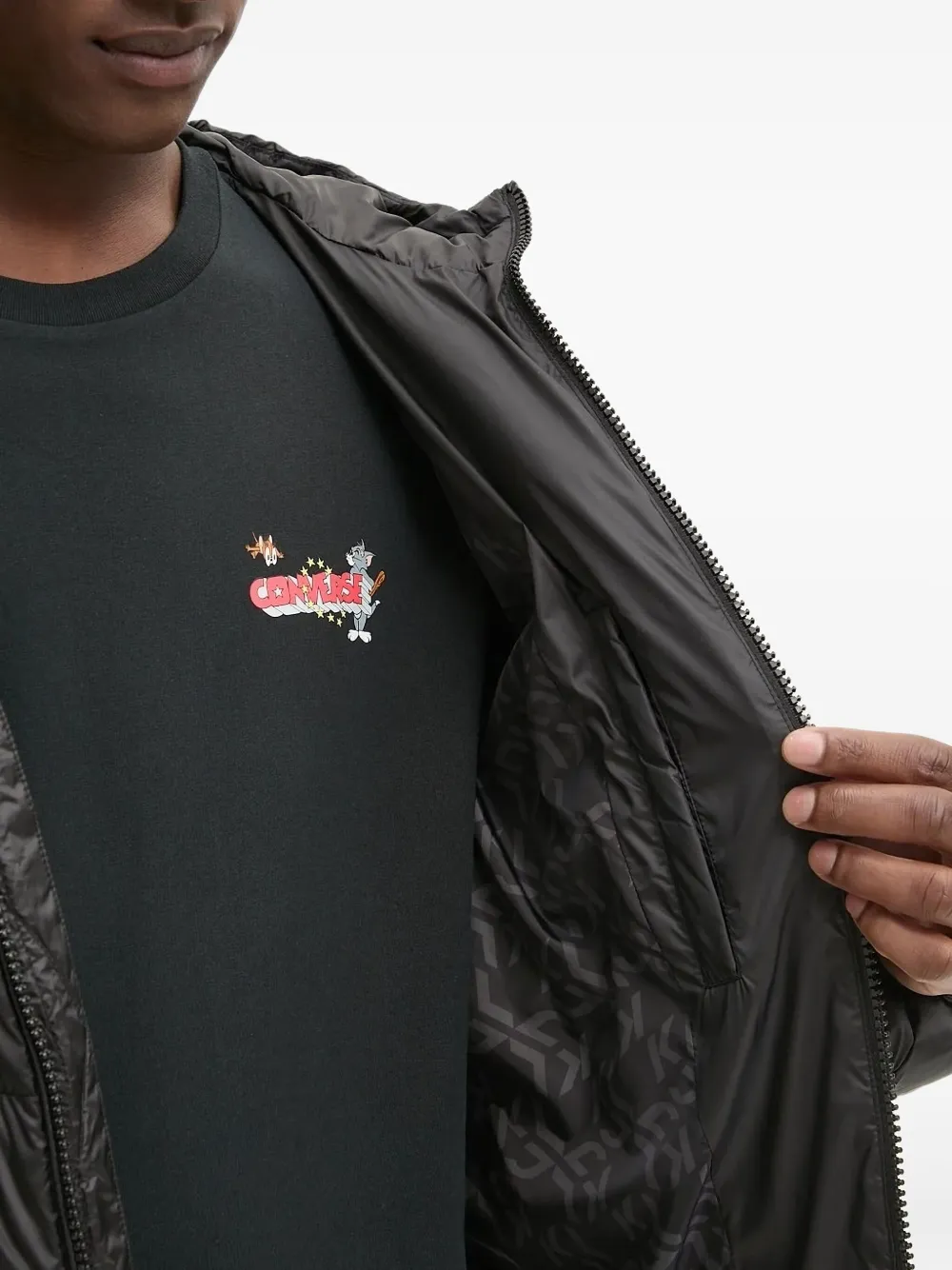 Karl Lagerfeld Jeans Quilted Hooded Jacket In Black