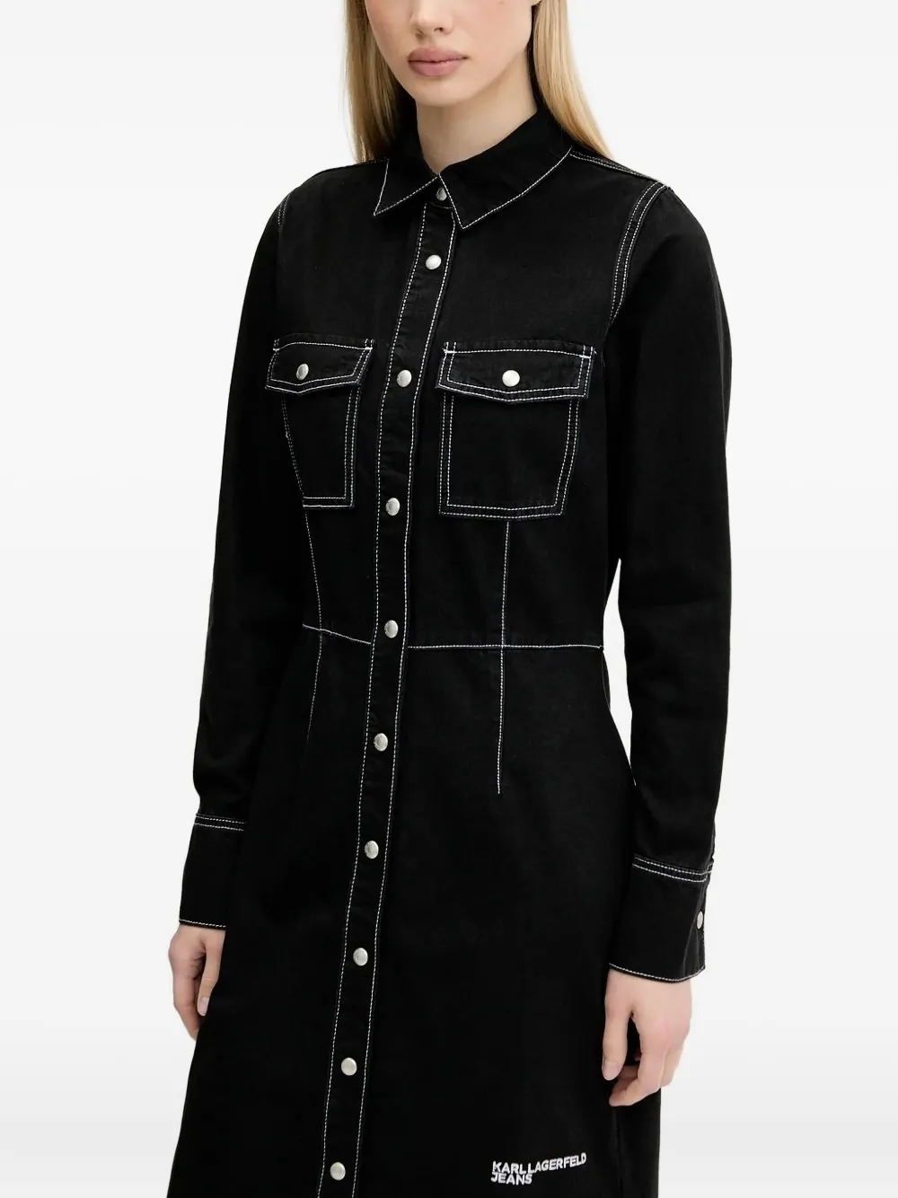 Karl Lagerfeld Jeans Mini-blousejurk met contrasterende stiksels Zwart