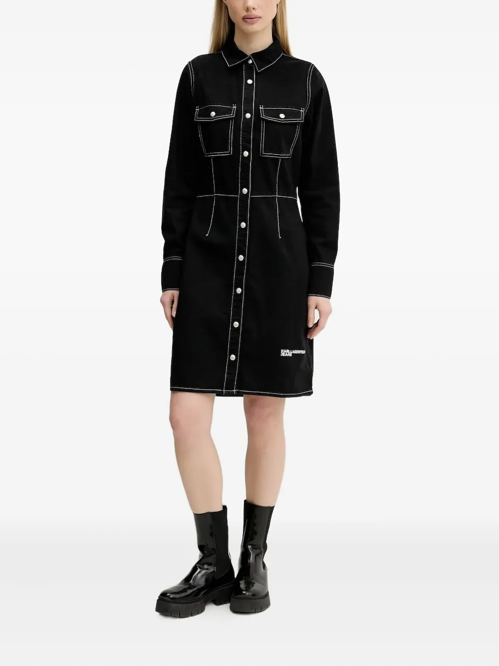 Karl Lagerfeld Jeans Mini-blousejurk met contrasterende stiksels - Zwart