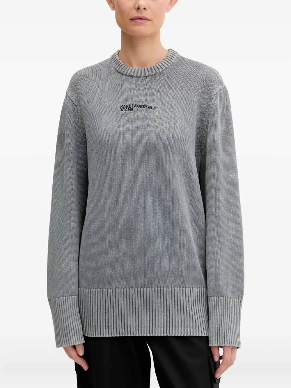 Karl Lagerfeld Jeans logo-embroidered crew-neck sweater | Grey | Image 1
