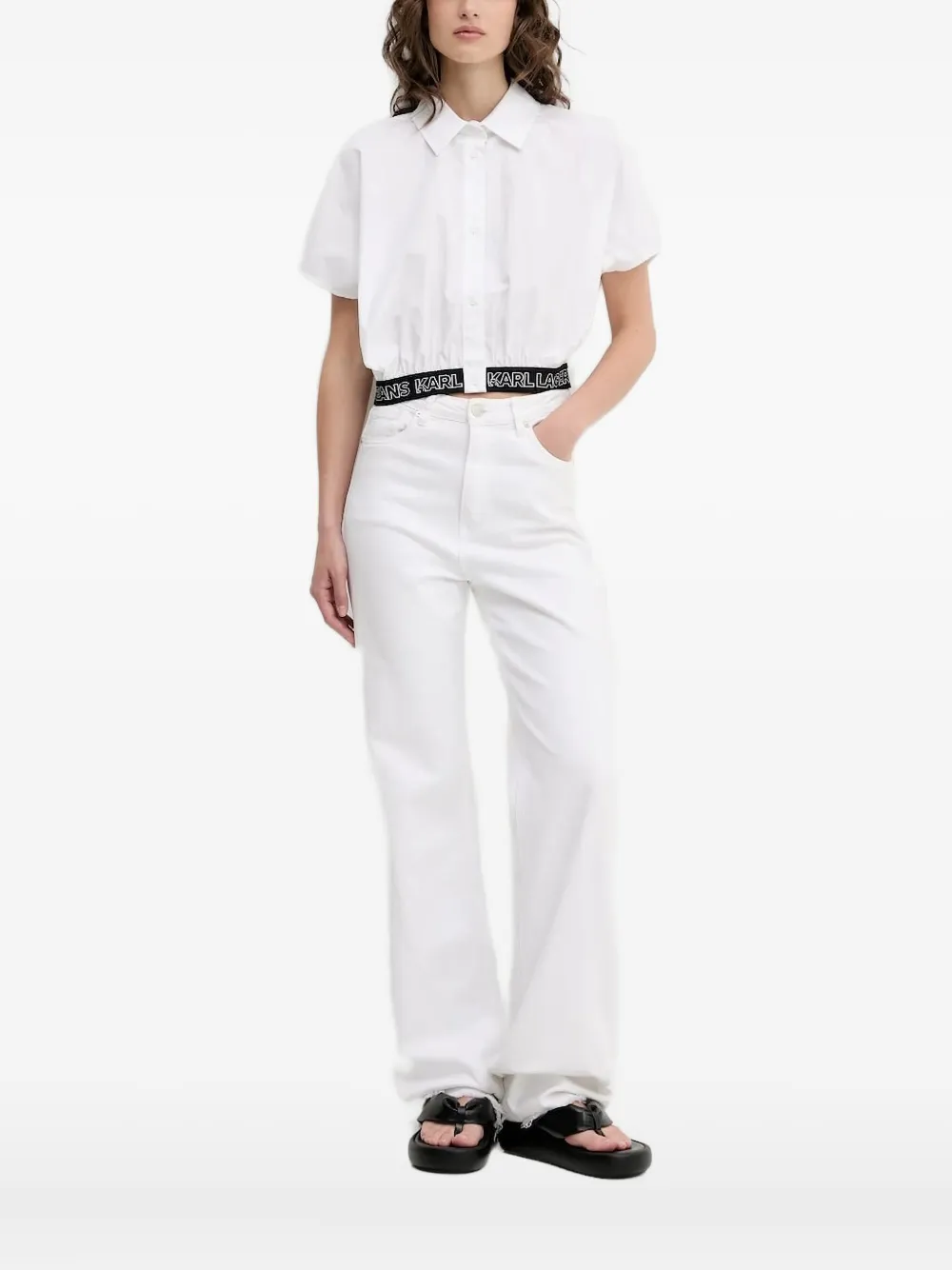 Karl Lagerfeld Jeans Banded Short-sleeve Shirt In White