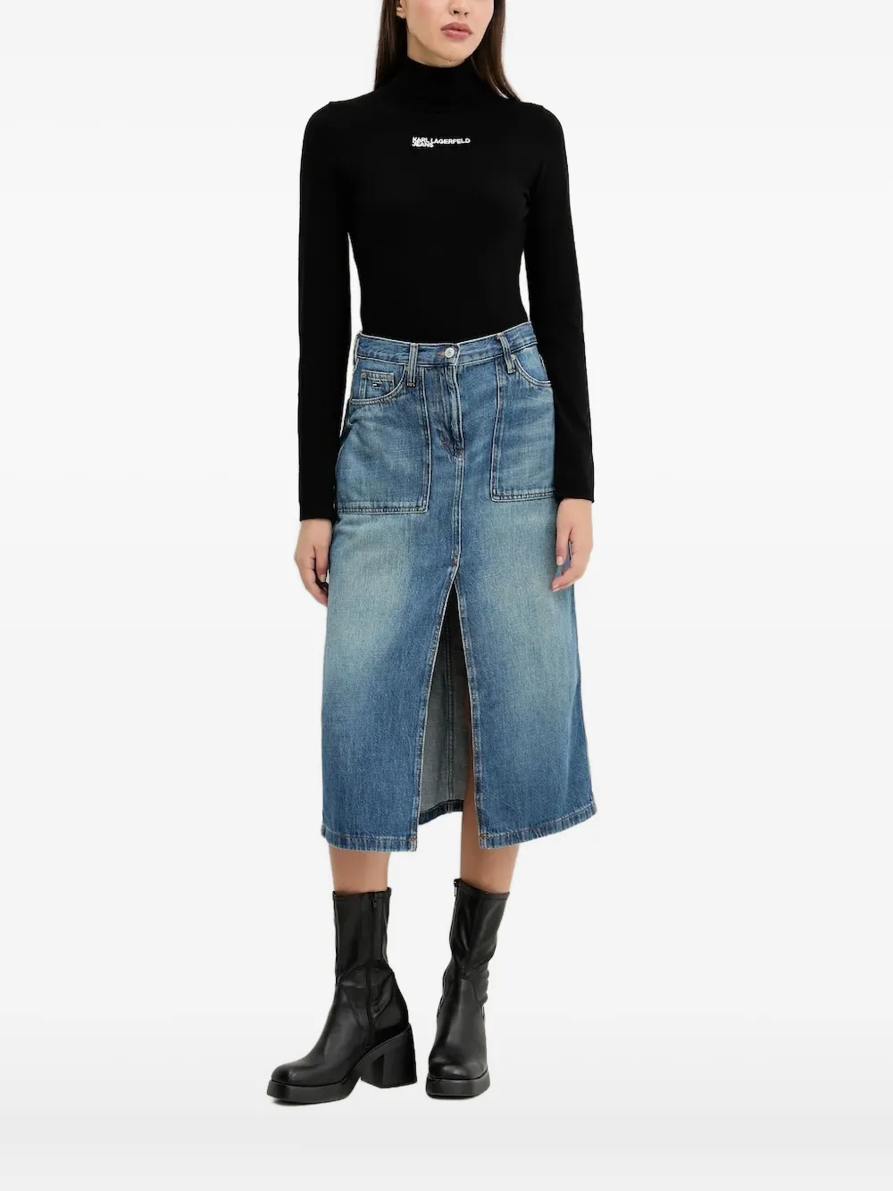 Karl Lagerfeld Jeans logo-embroidered turtleneck sweater Zwart