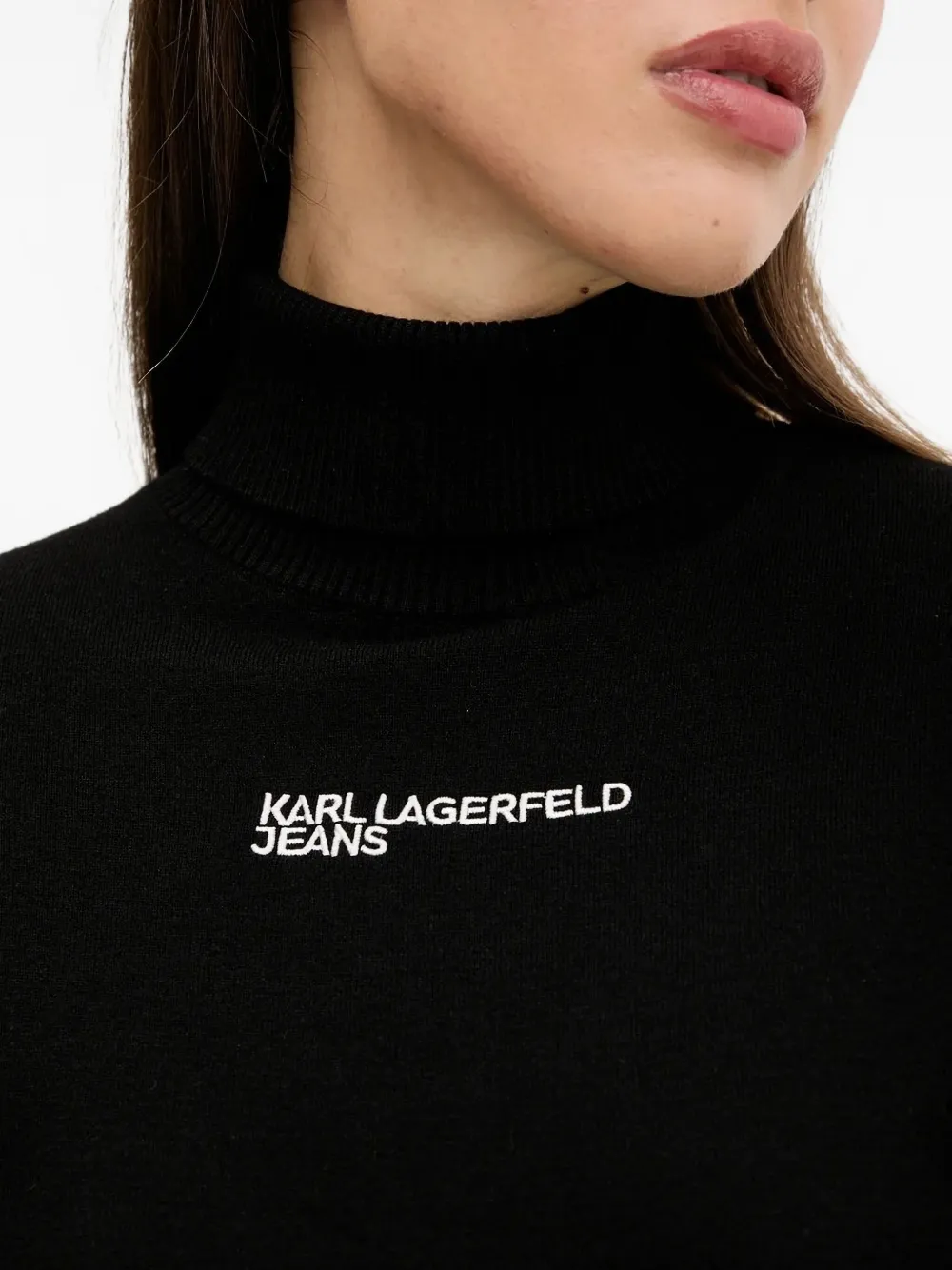 Karl Lagerfeld Jeans logo-embroidered turtleneck sweater Zwart