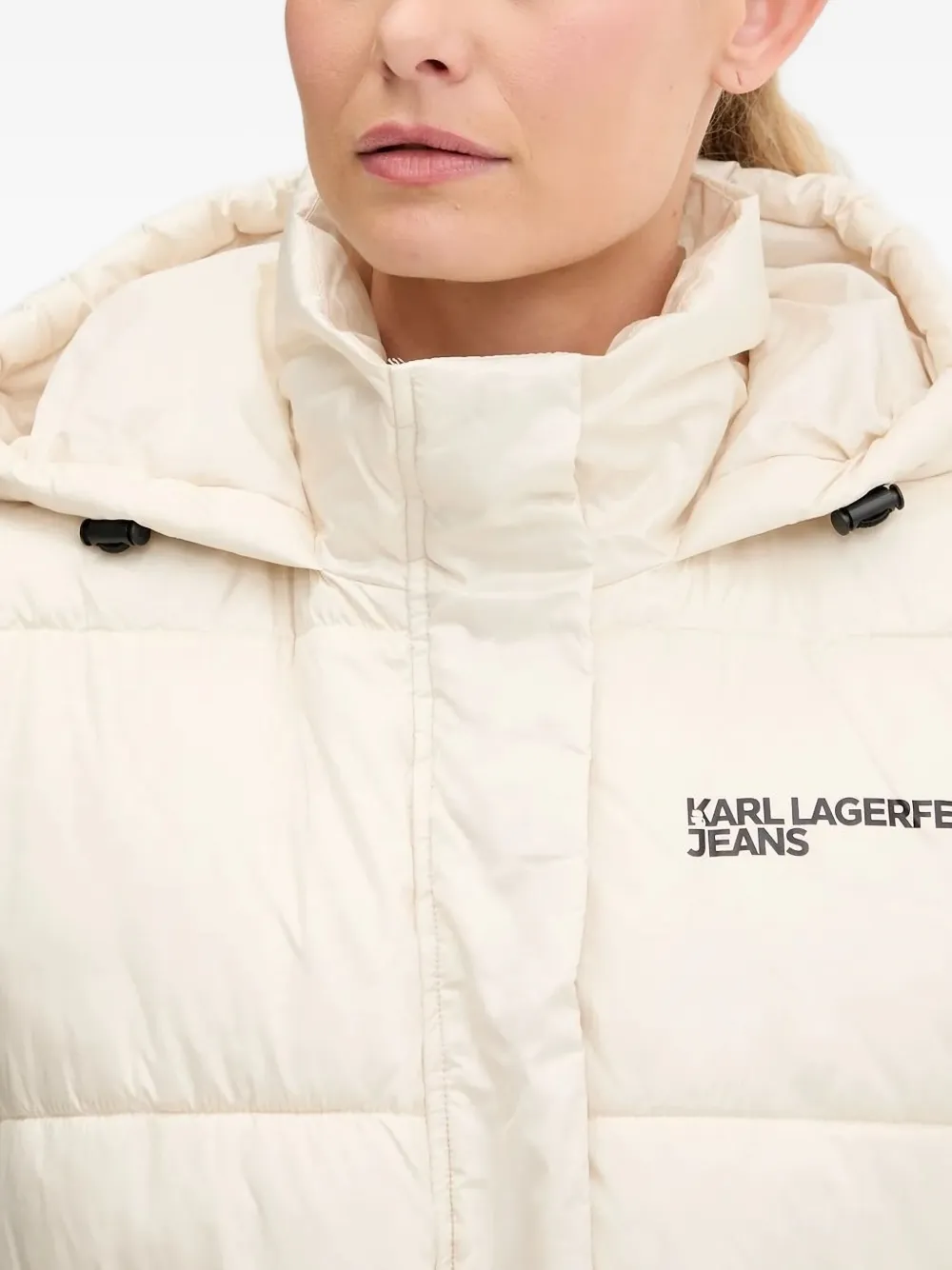 Karl Lagerfeld Jeans hooded belted puffer gilet Beige