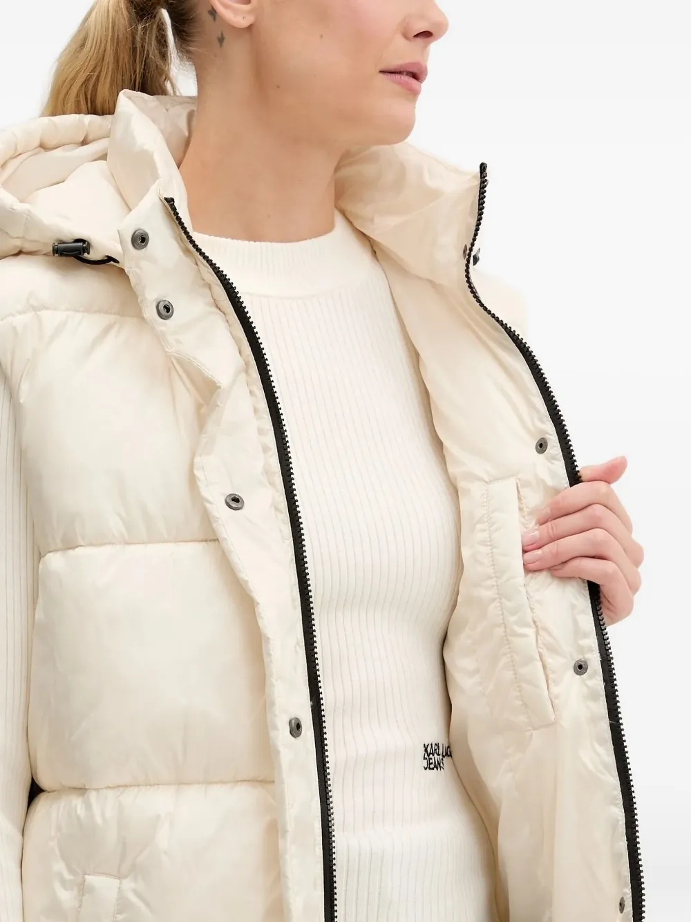 Karl Lagerfeld Jeans hooded belted puffer gilet Beige
