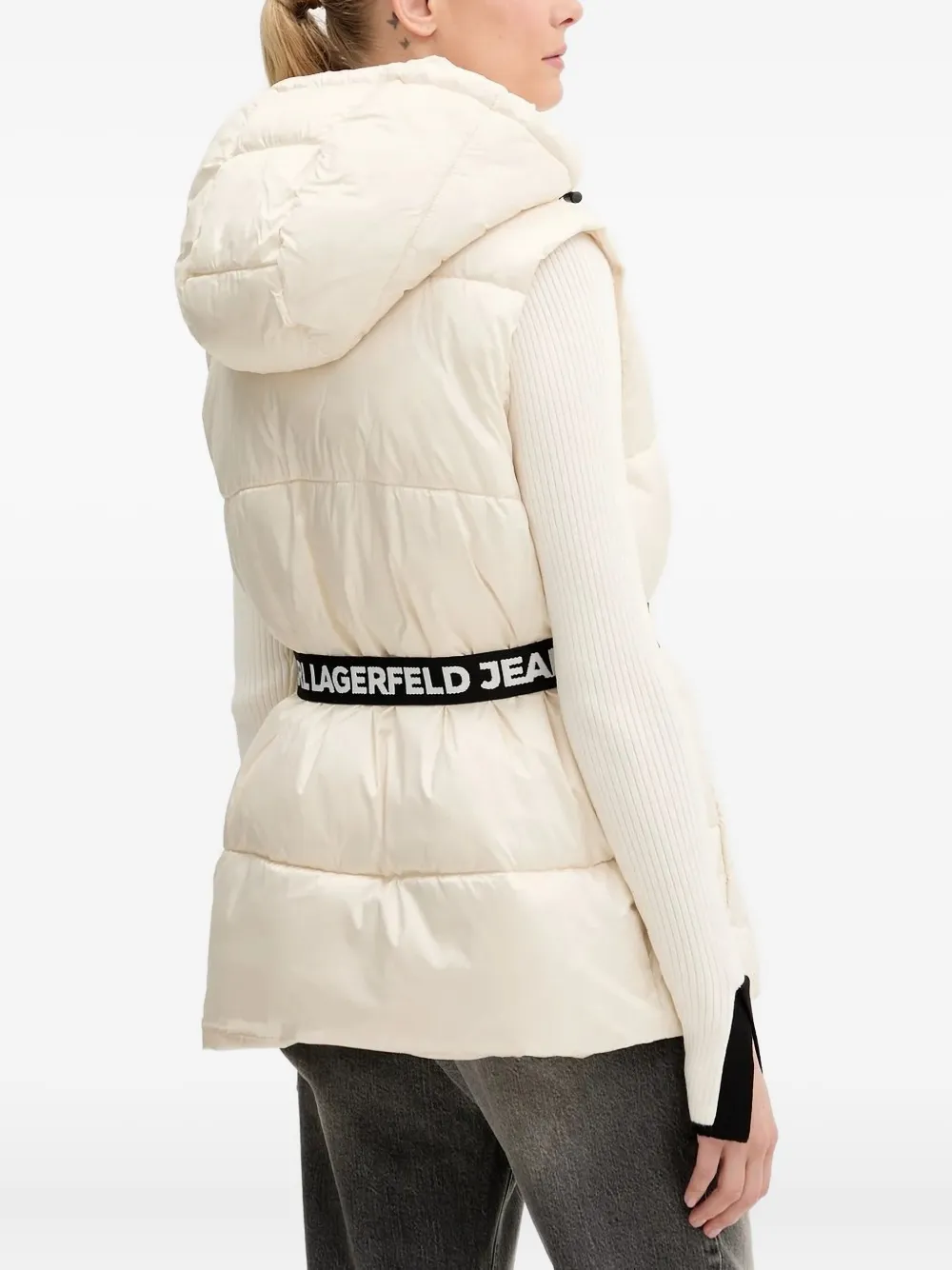 Karl Lagerfeld Jeans hooded belted puffer gilet Beige