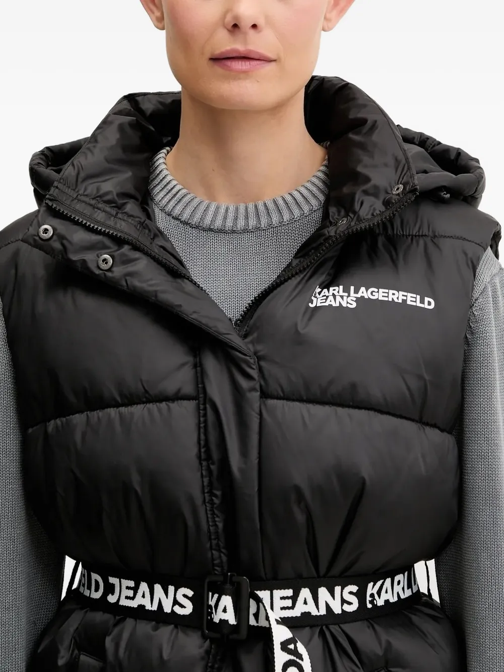Karl Lagerfeld Jeans Bodywarmer met capuchon en ceintuur Zwart