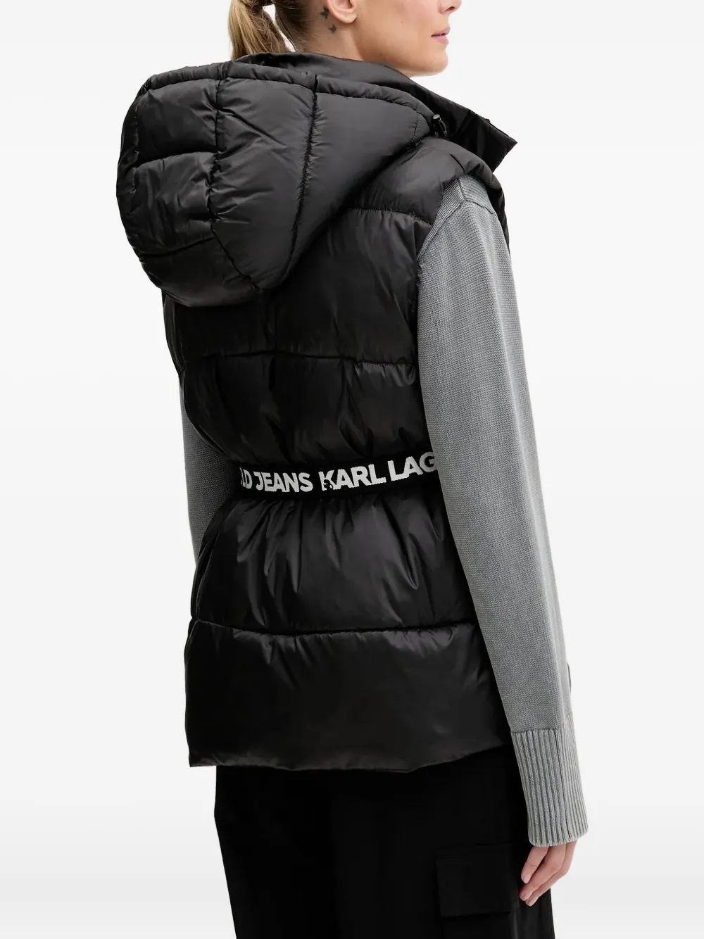 Karl Lagerfeld Jeans Bodywarmer met capuchon en ceintuur Zwart