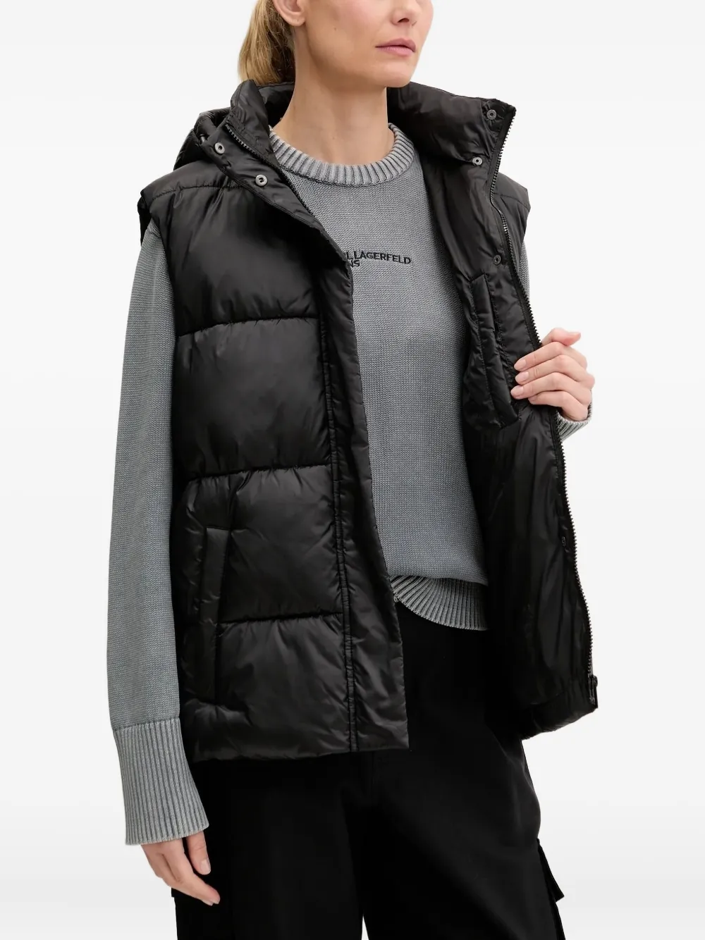 Karl Lagerfeld Jeans Bodywarmer met capuchon en ceintuur Zwart