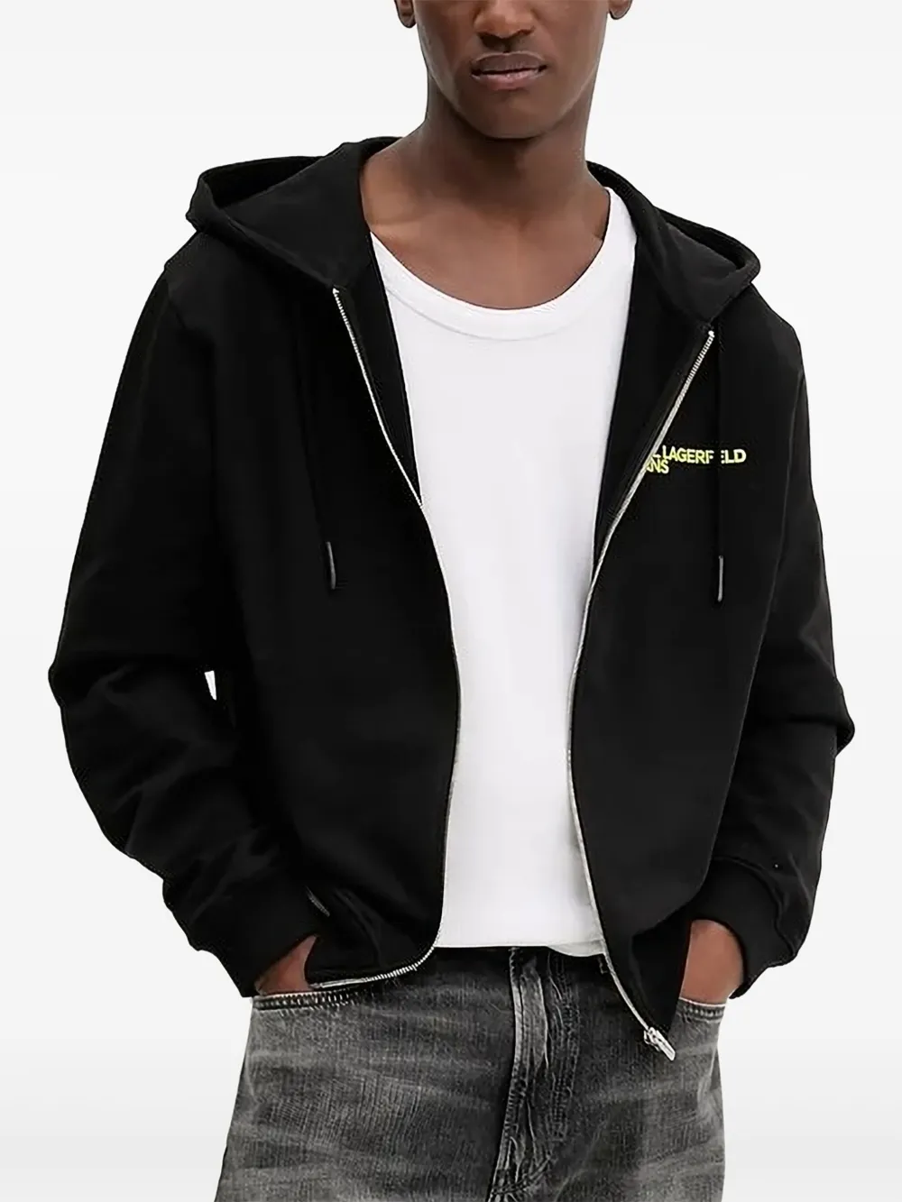 Karl Lagerfeld Jeans logo-print zip-up hoodie - ブラック Karl Lagerfeld Jeans logo-print zip-up hoodie - ブラック