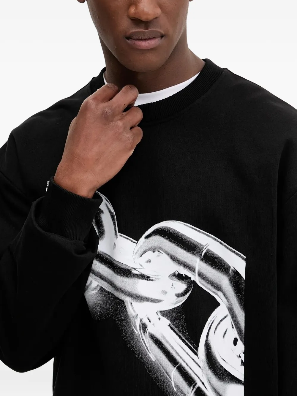 Karl Lagerfeld Jeans Sweater met ronde hals en kettingprint Zwart