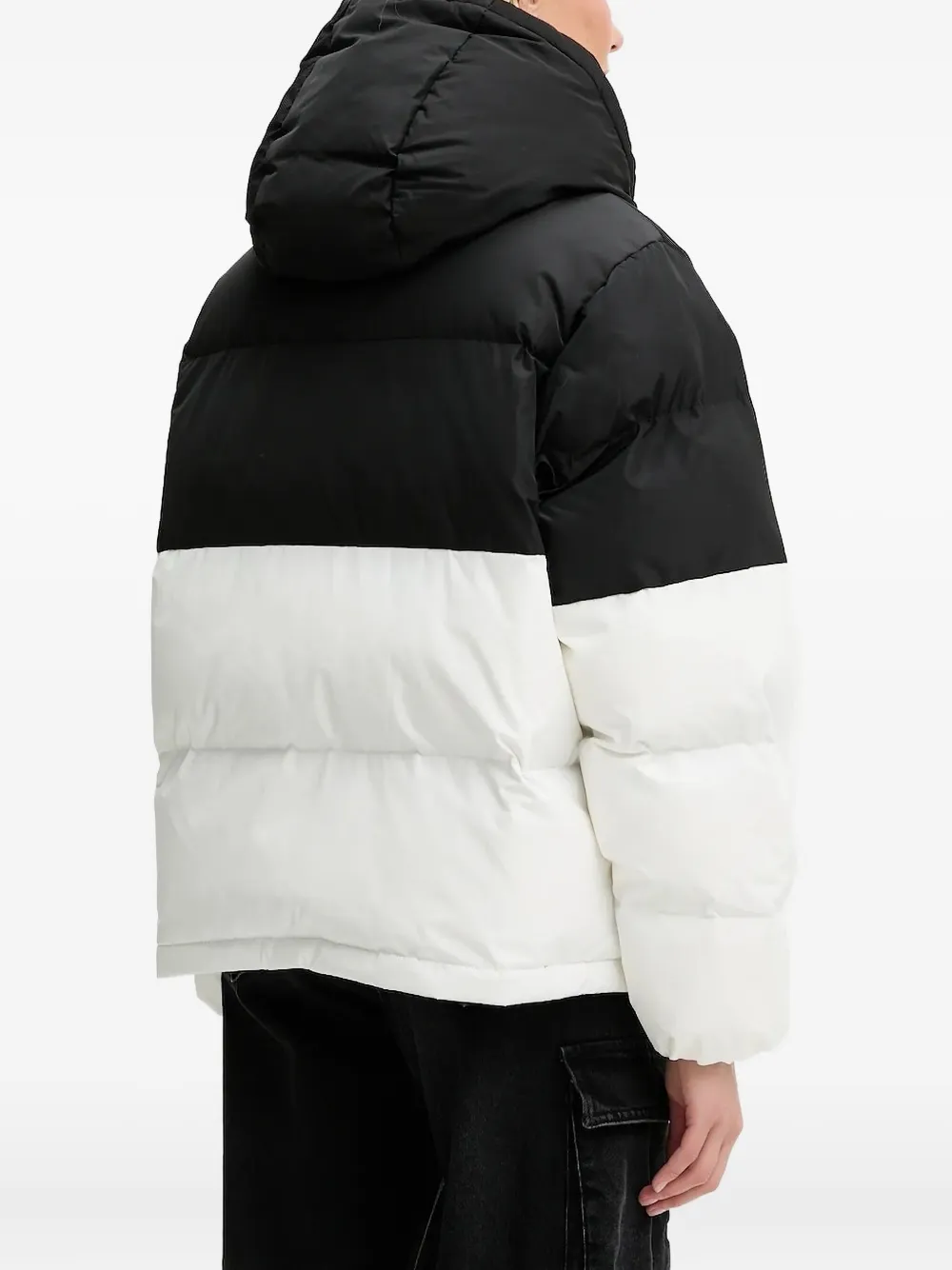 Karl Lagerfeld Jeans hooded colourblock puffer jacket Zwart