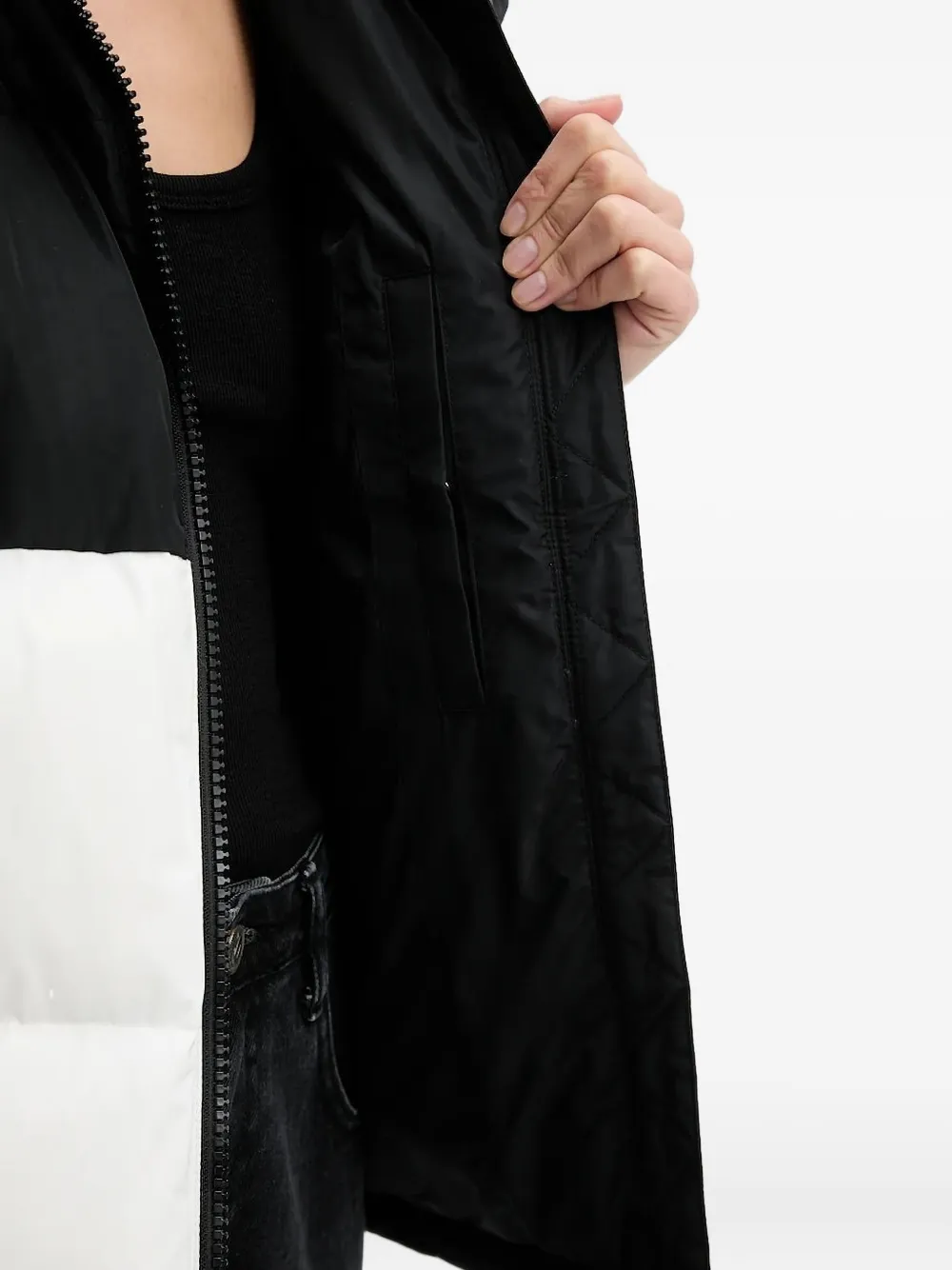 Karl Lagerfeld Jeans hooded colourblock puffer jacket Zwart