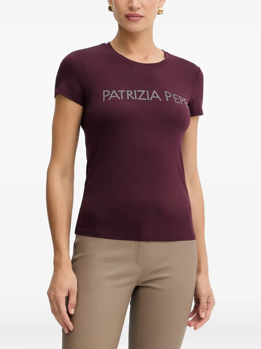 Patrizia Pepe crystal-embellished logo T-shirt | Purple | Image 1