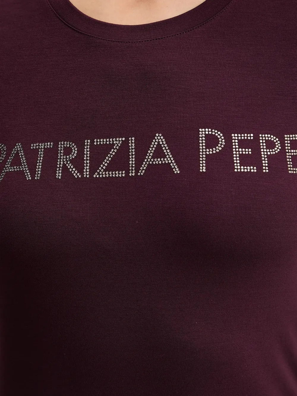 Patrizia Pepe T-shirt verfraaid met kristallen en logo Paars