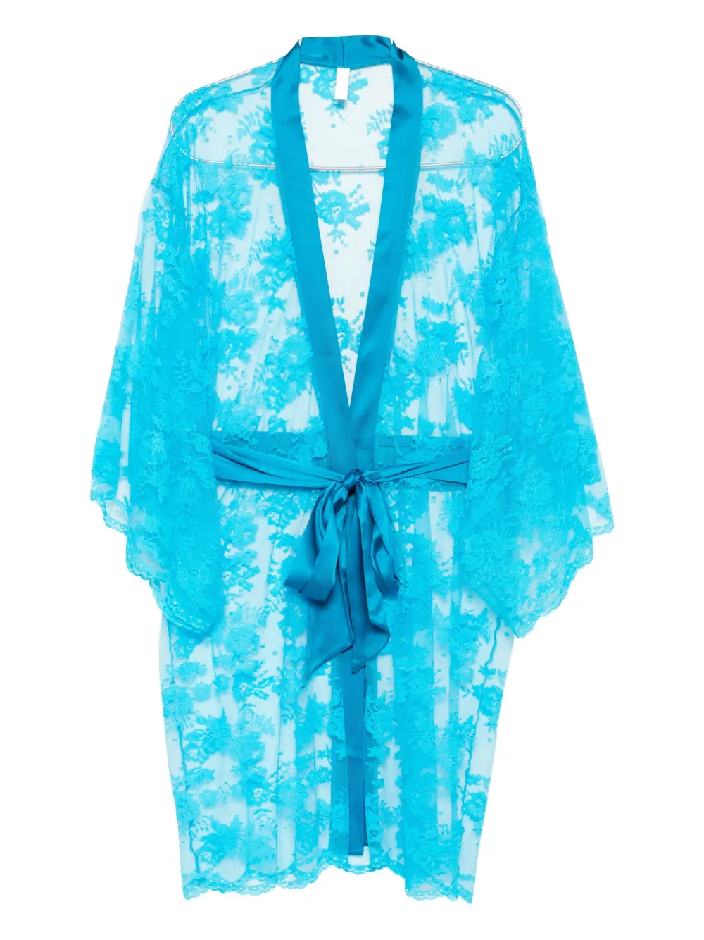 Dolci Follie Lace Satin-waist Robe In Blue