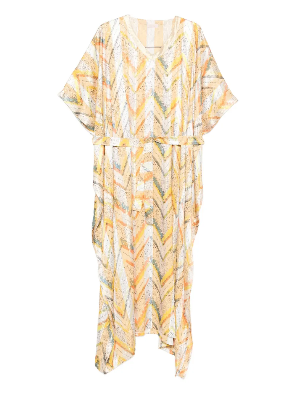 Dolci Follie Chevron-pattern Kaftan In Gold