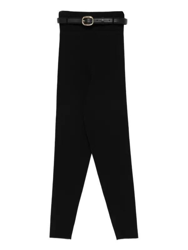 Self-Portrait Belted Knit Trousers in Black